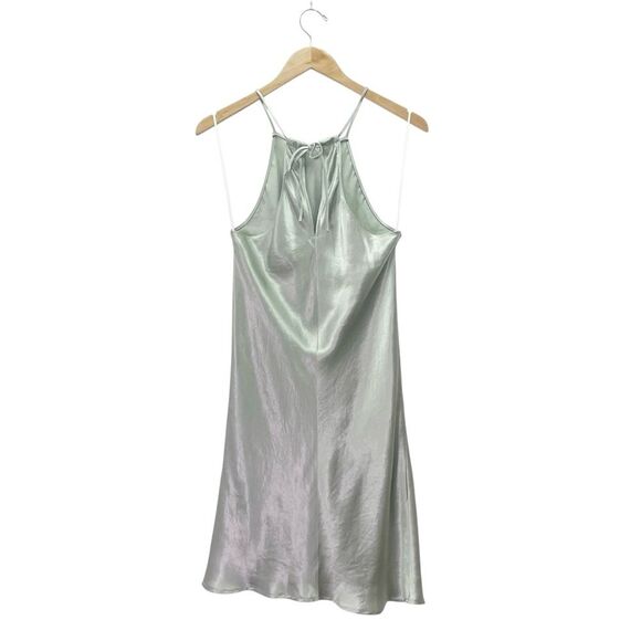 Babaton Lato Halter Mini Slip Dress Silver Sage Green Satin Bias Cut Size Small - Picture 3 of 14